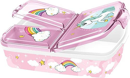various Fiambrera para Niños-Sandwichera con 3 Compartimentos para Guardería, Fiambrera con División Infantil de Plástico Libre de BPA, Gran regalo para niños(Unicornio)