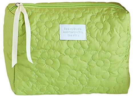 Grande trousse de maquillage matelassée Coquette - Trousse de maquillage de voyage pour femme - Pochette de maquillage matelassée - Esthétique - Trousse de toilette, D04-vert, 26