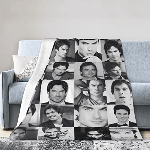 YINGD Lan Damon Somerhalder Salvatore-Decke, ultraweich, leicht, Flanell-Fleece-Überwurf, warme Klimaanlage, Decke für Couch, Sofa, Bett, 125 cm x 100 cm