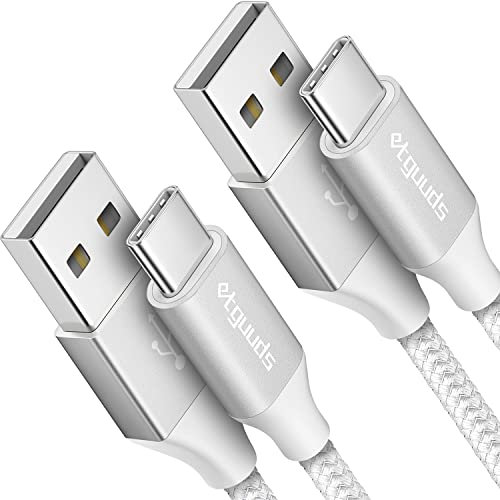 etguuds USB C Kabel Weiß 180cm, 2Stück 1.8m USBC auf USB Ladekabel Nylon Geflochten USB C Schnellladekabel für Samsung Galaxy S23/ S21/ S20/ S10/ S9/ S8 / A20/ A40/ A50/ A55 usw