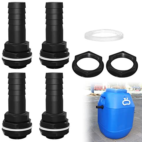 4 Unidades para depósito de 1 Pulgada, Paso del Tanque de Lluvia de plástico con Boquilla de Manguera de 25 mm, conexión de Manguera con Boquilla y Junta para depósito de Lluvia, Tanques de Agua