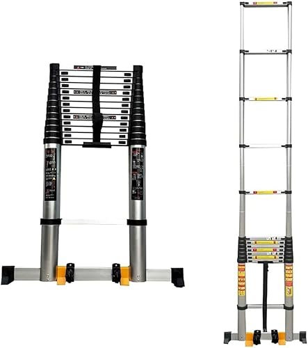 Folding Ladder Ladders,Extra Tall Retractable Telescoping Ladder for Roof Top Tent, Multi-Purpose Telesladder with Stabilizer Bar & Wheels (Color : 7m/23 Ft)