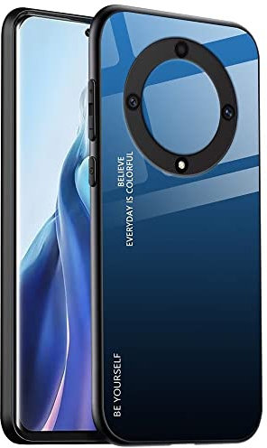 EASSGU Custodia Adatta per HONOR Magic5 Lite 5G (6.67 Inches), Cover Posteriore in Vetro Sfumato Custodia per Cellulare Anti-Caduta e Anti-Graffio - Blu Nero