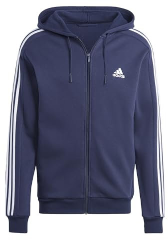 adidas Felpa con Cappuccio da Uomo Essentials in Pile con 3 Strisce e Cerniera Intera, Inchiostro, XS