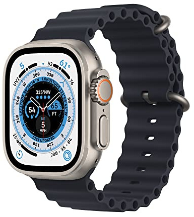 Apple Watch Ultra [GPS + Cellular 49mm] Titanium Case with Midnight Ocean Band, One Size (Renewed Premium)