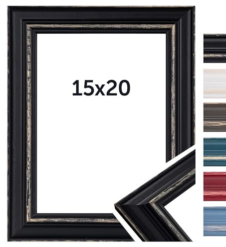 DÖRR Bilderrahmen Boho - Massiv Holz - Kunstglas - Shabby Chic - Vintage Style - Made In Italy 15x20 Schwarz