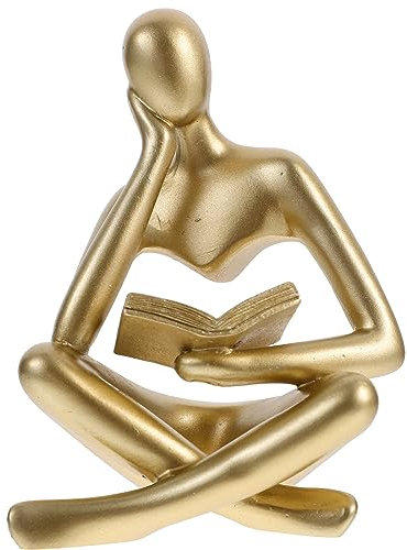 HOMSFOU Abstrakte Lesemann-Statue – Goldene Harz-Denker-Skulptur für Zuhause, Büro, Bibliothek und Raumdekoration, minimalistische Kunstfigur, Geschenk für Männer, 11,4 x 8,9 x 5,9 cm