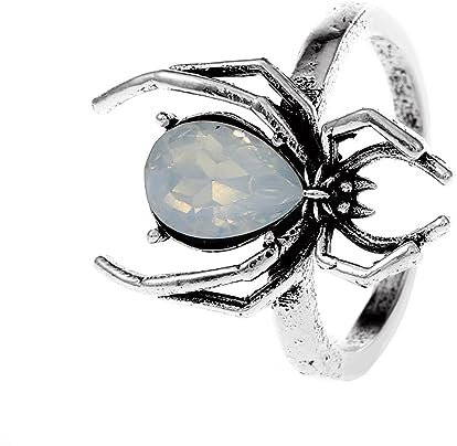 W WEILIRIAN Gothic Opal Spider Ring Spinnen Knöchel Ring Silber Spinne Stapel Ring Cooler Finger Ring Spider Open Ring Halloween Verstellbarer Ring Hip Hop Ring Schmuck für Frauen und Mädchen (Silber)