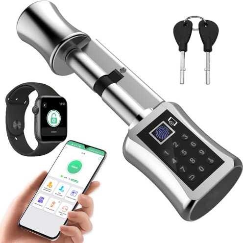 eLinkSmart Elektronisches Türschloss 60mm (30/30) mit Fingerabdruck Bluetooth App Passwort Schlüssel - Geeignet für die meisten EU-Türschlösser DIY schnell Montage Fernautorisierung