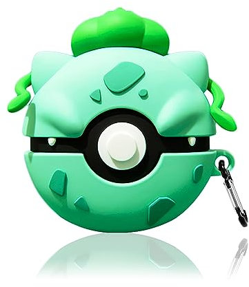 Funwaretech Silicone Case Cover Compatible with Airpods 1st&2nd Gen with Carabiner Keychain,Cute Funny 3D Anime Protective Skin for Airpod 1 2 Case,Shockproof and Support Wireless Charging-Green Ball