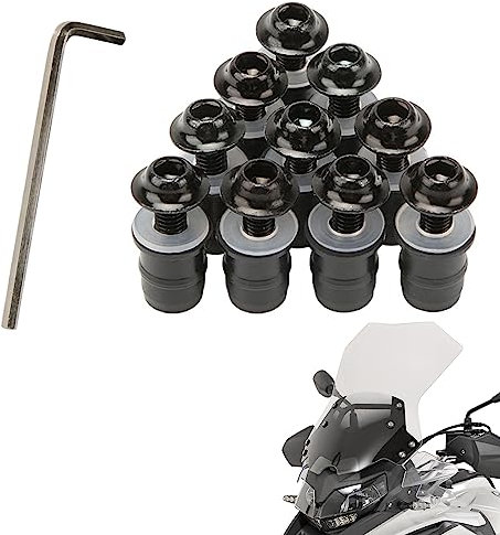 Boulons et Vis du Pare-Brise de Moto,M5x16mm Universel Boulons et Vis du Pare-Brise de Moto,10 Pièces Vis de Pare-Brise de Moto,Fixation De Pare-Brise De Moto,Moto Pare-Brise Kit Boulons (Noir)
