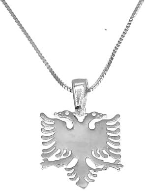 925 Sterling Silber Anhänger Albanische Adler Doppelkopf Albania Albanien Flagge + Veneziakette 0,8mm 45cm / Unisex / 085
