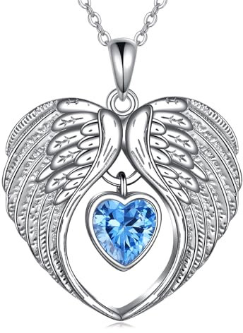 VONALA Engelsflügel Kette Silber 925 Engelsflügel Herz Halskette Anhänger Geburtsstein Dezember Schmuck Geschenke für Damen