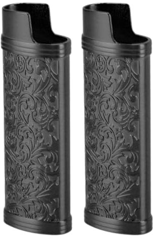 Tonysa Metall Feuerzeugetui Abdeckungshalter, Feuerzeughülle mit Vintage Blumenprägung und Konstruktion aus Zinklegierung für Feuerzeugschutz (Black)