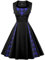 AXOE Damen 50er Jahre Kleid Rockabilly Elegant Festliche Cocktailkleid Partykleider Vintage für Hochzeit Knielang Schwarz mit Blau Tartan Muster, Gr.40, L