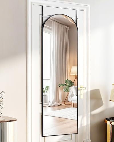 DYNWELL Full Length Door Mirror, Mirror Full Length Door Hanging, Over The Door Mirror, 48x14 Bathroom Back of Door Mirror, Long Mirror for Bedroom Living Room(Black)