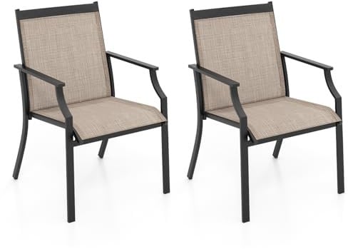 COSTWAY 2er Set Gartenstühle, Terrassenstühle mit breiter Sitzfläche & atmungsaktiver Sitzfläche, Balkonstühle, Outdoor-Stühle bis 150 kg belastbar, für Garten, Balkon, Poolbereich, Kaffee