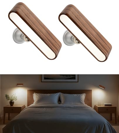 Rechargeable Wall Sconces Set of 2, Reading Light for Bed, Magnetic Lamp