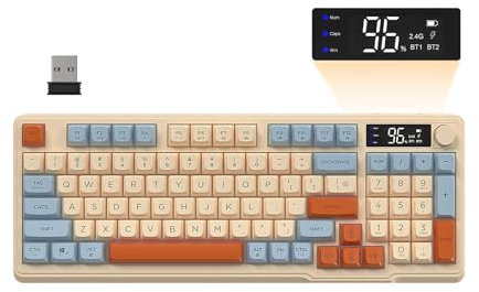 FREEWOLF M96 Wireless Gaming keyboard, Knob Control Bluetooth/2.4G Wireless Mechanical Feeling Keyboard, RGB LED Backlit with Display Screen, PBT Keycap, 3000mAh, US Layout for Win/Mac - Blueberry