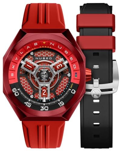 Nubeo Skylab Automatikuhr für Herren, Limitierte Auflage, 48 mm, mit Kautschukarmband NB-6083, Hazard Red