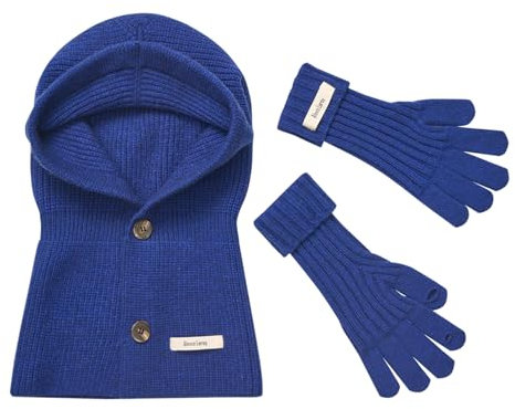 Alexis Leroy 2Pcs Balaclava Mütze & Handschuh-Sets für Damen, Touchscreen Handschuhe Wärmer Mütze Damen 2 in 1 Set Blau