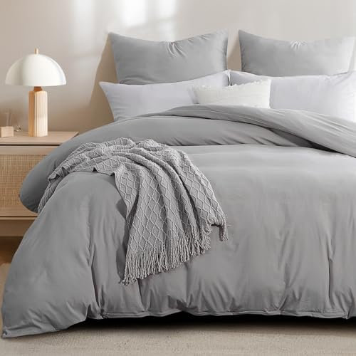 RUIKASI Bettwäsche 200x220 3teilig Grau - Weich Premium Baumwollähnlich Vorgewaschene ÖKO-TEX Bettbezug 200 x 220 Set, Hochwertig Bettwäsche-Set Hellgrau mit 2 Kissenbezüge