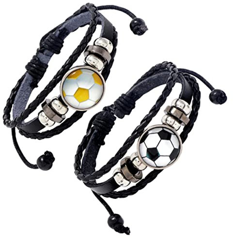 HONMEET 2stücke Fußball Armband Perlen-armbandschmuck Leder-armbandschmuck Persönlichkeits-armbandschmuck Fußballfan-armbandschmuck Armbandschmuck-geschenk