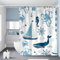 BCughia Duschvorhang 120x200CM, Duschvorhang Antischimmel Fisch, Boot, Leuchtturm, Oktopus Shower Curtains Weiß Blau