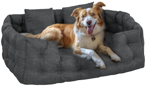 PawHut Medium Dog Bed Haustierbett mit 2 Kissen Hundematratze mit Anti-Rutsch-Boden Abnehmbarer und waschbarer Bezug 110x70x35 cm Grau