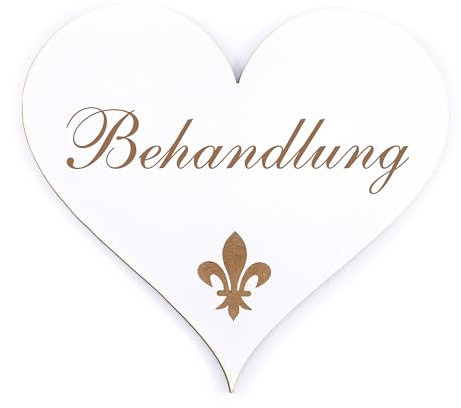 Dekolando Deko Türschild Herz - Behandlung - Schild 13 x 12 cm - Schilder Türschilder Namensschilder Wohnung selbstklebend Holzschild Tür Holzschilder