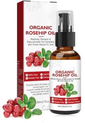 Hagebuttenöl Bio Kaltgepresst, Natural Moisturiser Premium Hagebuttenkernöl, Anti-Aging Anti-Falten-Hagebuttenöl für Gesicht, Haut, Körper, Haare, Hände (1)
