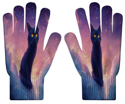 Touchscreen-Handschuhe – Sonnenuntergangshandschuhe Für Herren Und Damen, Strickhandschuhe Mit Warmen Schwarzen Katzenmotiven, Winter-Touchscreen-Handschuhe Für Den Einkauf Im Freien Und Zum Sport