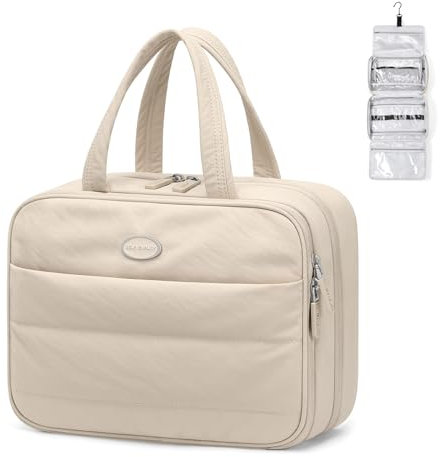 GOLF QUALITY Kulturbeutel Damen Kulturtasche Make up Taschen Organizer mit Griff Waschtasche Kosmetiktasche Groß Waschbeutel Kosmetik-Organizer für Damen Cosmetic Bag Reisetasche für Mädchen Apricot