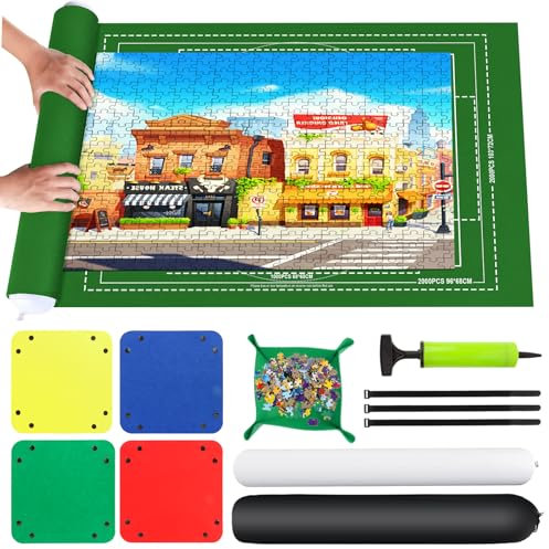 VFANDV Puzzle Matte, Tragbare Puzzlematte Puzzle Rollmatte - 80 x 120 cm, 2000 Teile, Grün