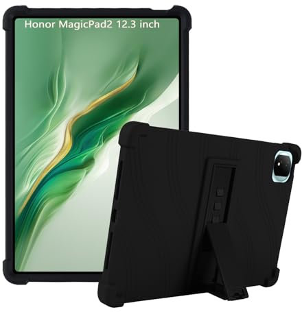 XLTTONG for Honor MagicPad 2 Case 12.3 inch, Anti-Drop Silicone Cover with PC Holder for Honor Pad GT Pro (Black)