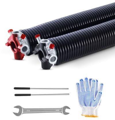 VEVOR Resortes de Torsión para Puertas de Garaje con Barras de Enrollado Antideslizantes y Guantes, Par de Φ6,35 x Φ50,8 x 889 mm, 16 000 Ciclos, Revestimiento Negro de Electroforesis para Reemplazo