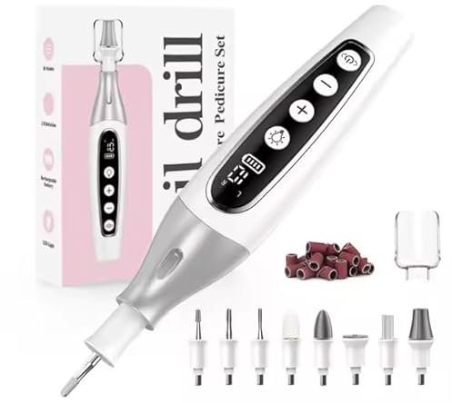 SternSinn Ponceuse pour Ongles Professionnelle, 8 en 1 Lime a Ongle Electrique Sans Fil Lime à Ongle avec LCD écran Numérique, Dix vitesses & Lumière LED, Electrique Rechargeable Kit Manucure Pedicure