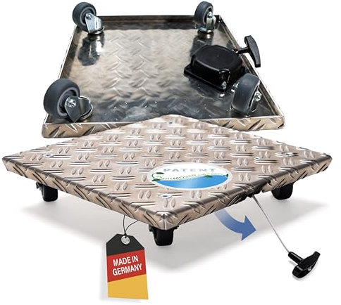 PlantMOVER Pflanzenroller mit Seilzug - 150kg Tragkraft 32x32 cm – eckig mit robusten Rollen – aus Aluminium-Riffelblech für besten Grip – Rollbrett für Pflanzen – Einfach ziehen, Made in Germany