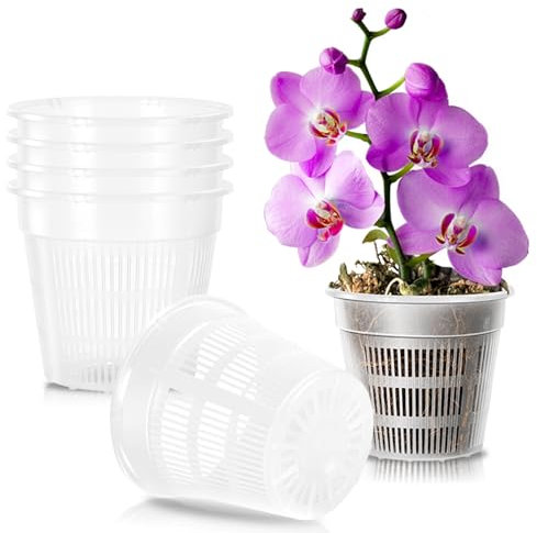 Jordbrux Clear Orchid Pot, 16cm 6pcs Plastic Plant Pots with Drainage Holes, Plastic Plant Pot Nursery Pots for Orchids, Succulents, Houseplants