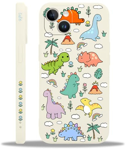 Yoedge Handyhülle für iPhone 15 Hülle, Aesthetic Anime Blau Muster Dinosaurier Design Mädchen Frauen Cover, Dünn Weich Silikon Stoßfest Case Kratzfest Schutzhülle für iPhone15 6,1, Clouds