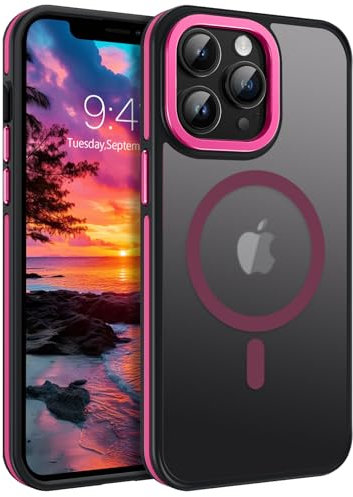 DUEDUE Cover Magnetica per iPhone 12 Pro Max 6.7[Compatibile con MagSafe], Custodia Opaca Nero per iPhone 12 Pro Max Case con Pulsante metallico Ultra-Sottile TPU Silicone Anti-Scivolo, Rosso Rosa