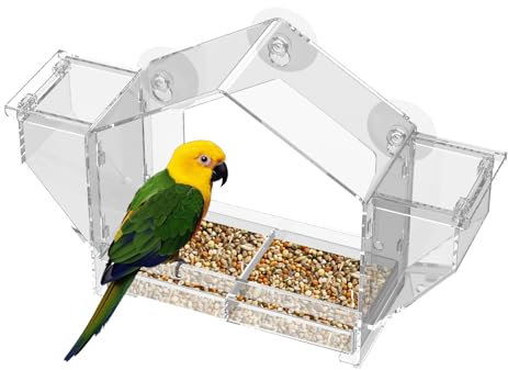 VAVPUP Window Bird Feeder Extra-Large Transparent PS Design with 3 Suction Cups Weather-Resistant Bird Watching Station for Indoor/Outdoor & Garden Decor(transparent)