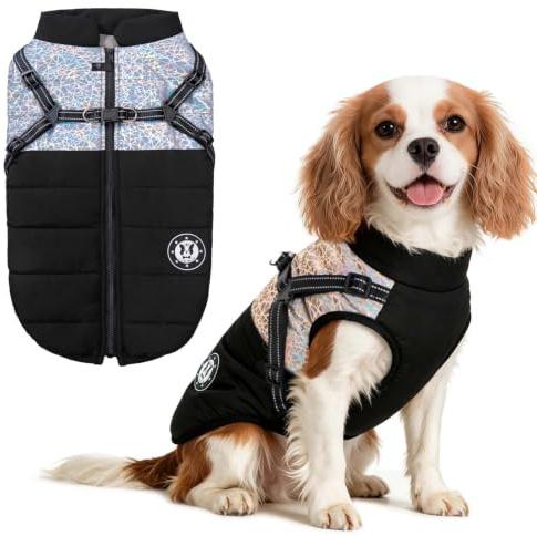 LUOWAN Hundemantel für kleine Hunde, Hundemantel mit Geschirr, Reflektierende Outdoor-Hundeweste, Winter Hundejacke für Katzen, Welpen, kleine, mittlere Hunde