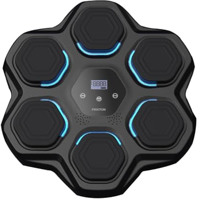 PRIXTON Musikalische Boxmaschine Combat BM100 mit 9 Schwierigkeitsstufen, LED Leitlichtern, Soundeffekten, Wandmontage, Touchscreen, Bluetooth und Handschuhen