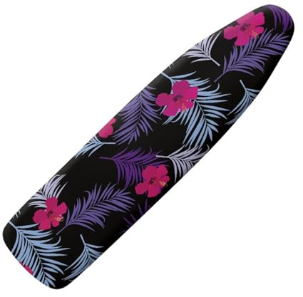 Ironing Board Covers 122 x 38cm Black Leaves Easy-Fit for Protecting Ironing Board Size Up to 122 x 40cm, Universal Elasticated Cover