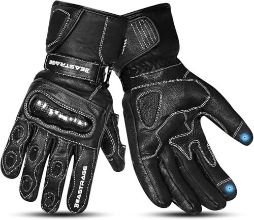 BEAST RAGE Thermal Winter Motorbike Gloves–Waterproof,Windproof Leather Motorcycle Gloves with Touchscreen Function,Warm Riding Gloves for Men & Women,Ideal for Biking & Outdoor Sports