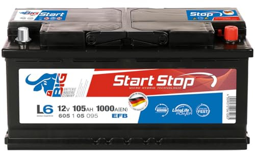 BIG Start-Stop EFB Autobatterie 12V 105Ah 1000A/EN Starterbatteriei | Wartungsfreie Batterie für PKW ersetzt 110Ah