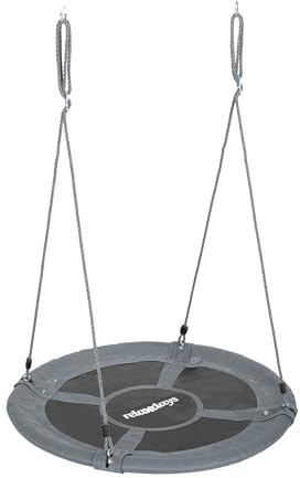 Relaxdays Nestschaukel, runde Hängeschaukel, bis 300 kg, Kinder & Erwachsene, verstellbar, Outdoor, Größenwahl, grau