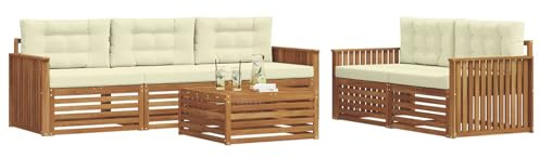vidaXL Outdoor-Sofagarnitur mit Kissen 6 pcs Natur und Creme, Garten, modernes Outdoor-Sofa, gemütliche Terrassen-Sitzgruppe aus robustem Material