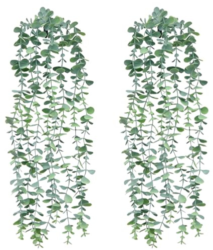 2er Set Kunstpflanze Eukalyptus Hängepflanze Künstlich 85cm,Eukalyptus Deko | Künstliche Pflanzen wie echt, Plastikpflanzen Hängend, für Innen & Outdoor, Wohnzimmer, Schlafzimmer, Büro, Hochzeit